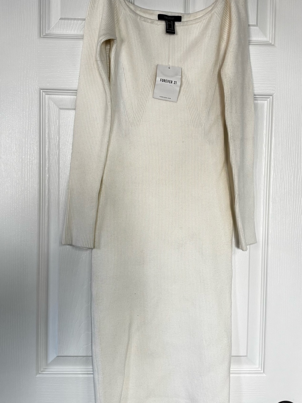 Forever 21 Ivory Ribbed Long Sleeve Midi Dress
